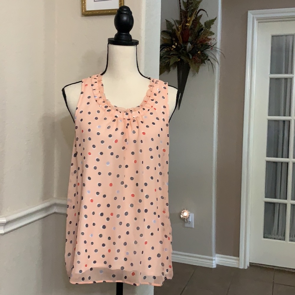Elle orange sherbet polkadot sheer tank top Size M